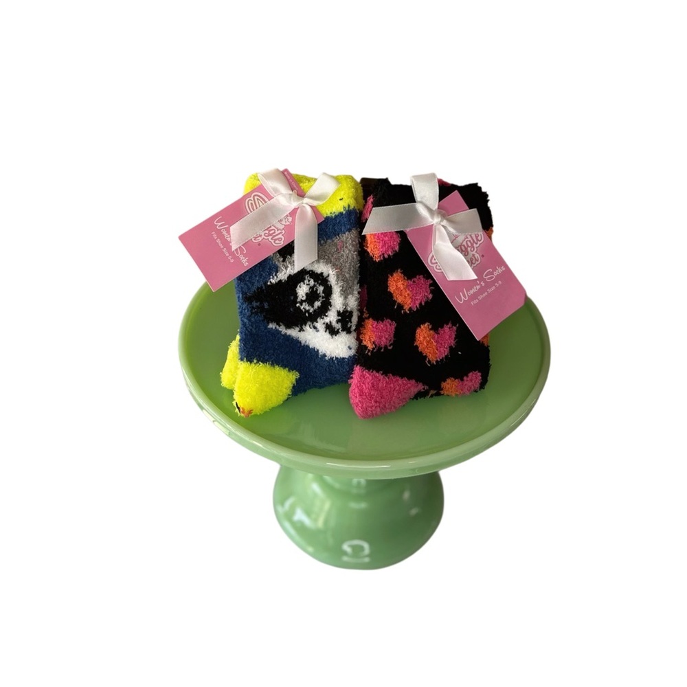 Fuzzy Raccoon and Pink Heart Patterned Socks - Picture 1 of 2